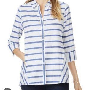 FOXCROFT Carlene Stripe Nautical Shirt Size 16